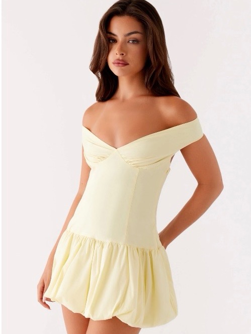 Peppermayo Pale Yellow One-Shoulder Mini Dress